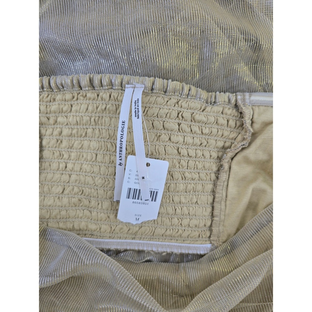 Anthropologie Dress Women Size M Gold Metallic Strapless Smocked Tube Midi Dress - Picture 3 of 6